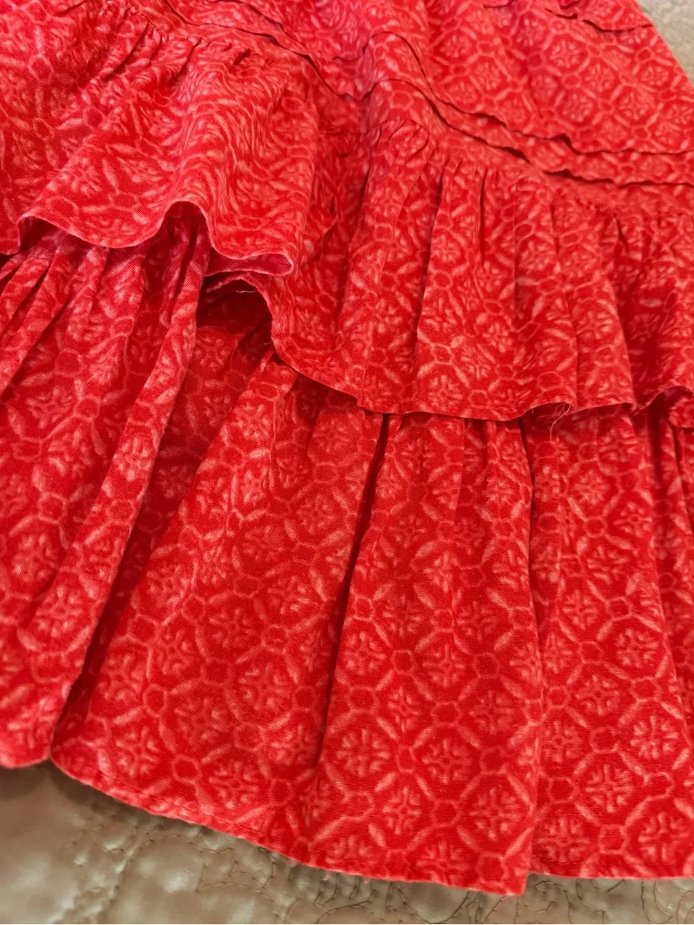 Lauren Ralph Lauren Coral Orange Smocked Tiered Ruffle Mini Skirt Boho Size 8